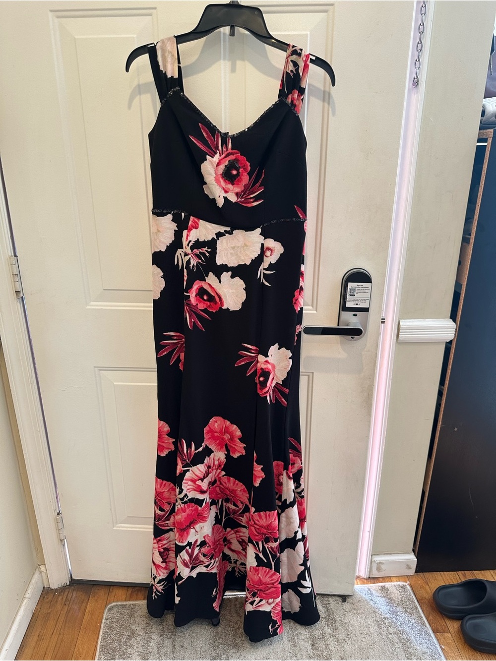 Black Floral Maxi Dress with Pink and Cream Blooms